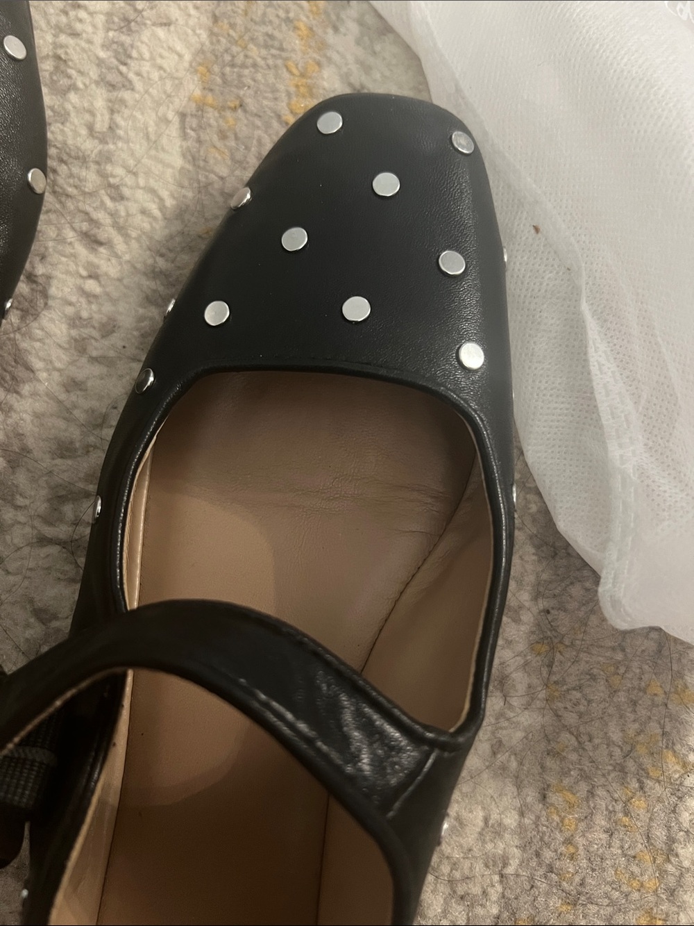 Sam Edelman Black Mary Jane Flats with Silver Studs and Gold Buckle - Picture 4 of 6
